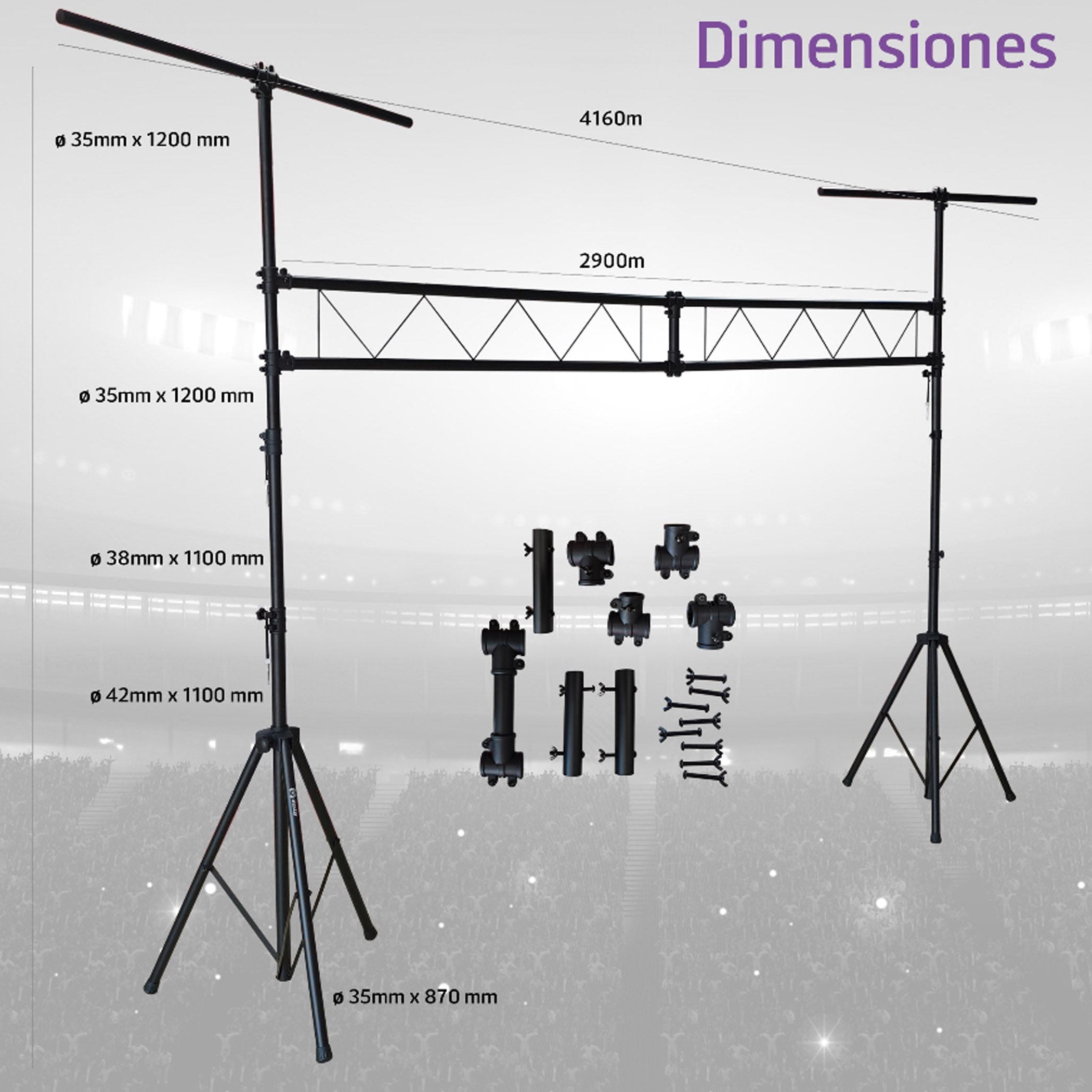 Combo musical soporte de luces para eventos + kit 2 reproductores de audio M1 de 2000W