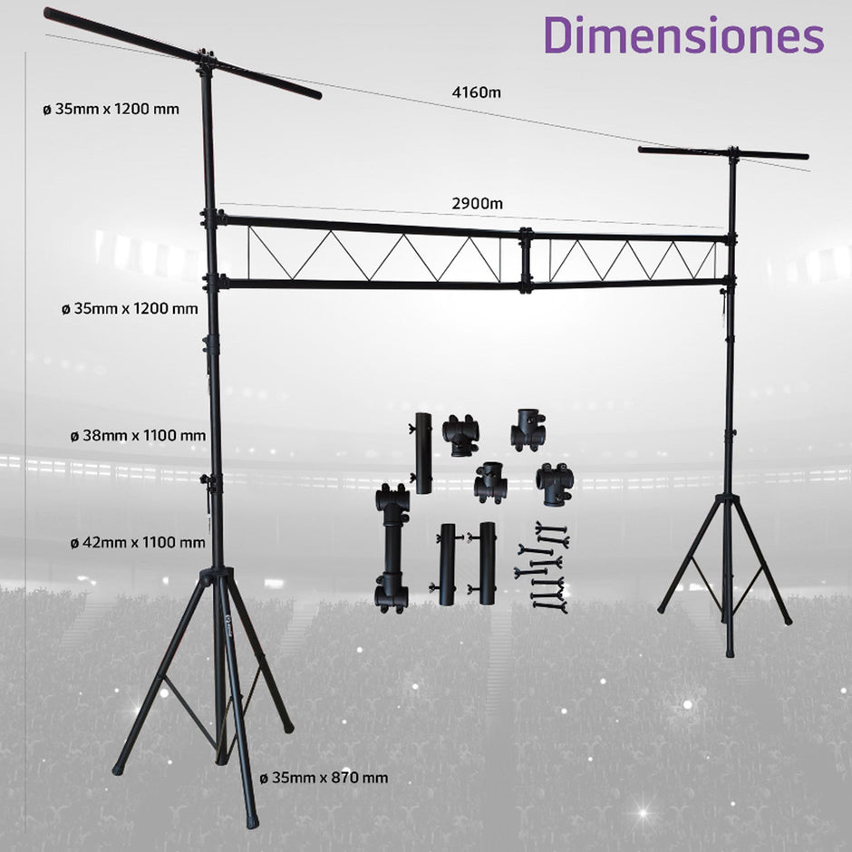 Combo musical soporte de luces para eventos + kit 2 reproductores de audio M1 de 2000W