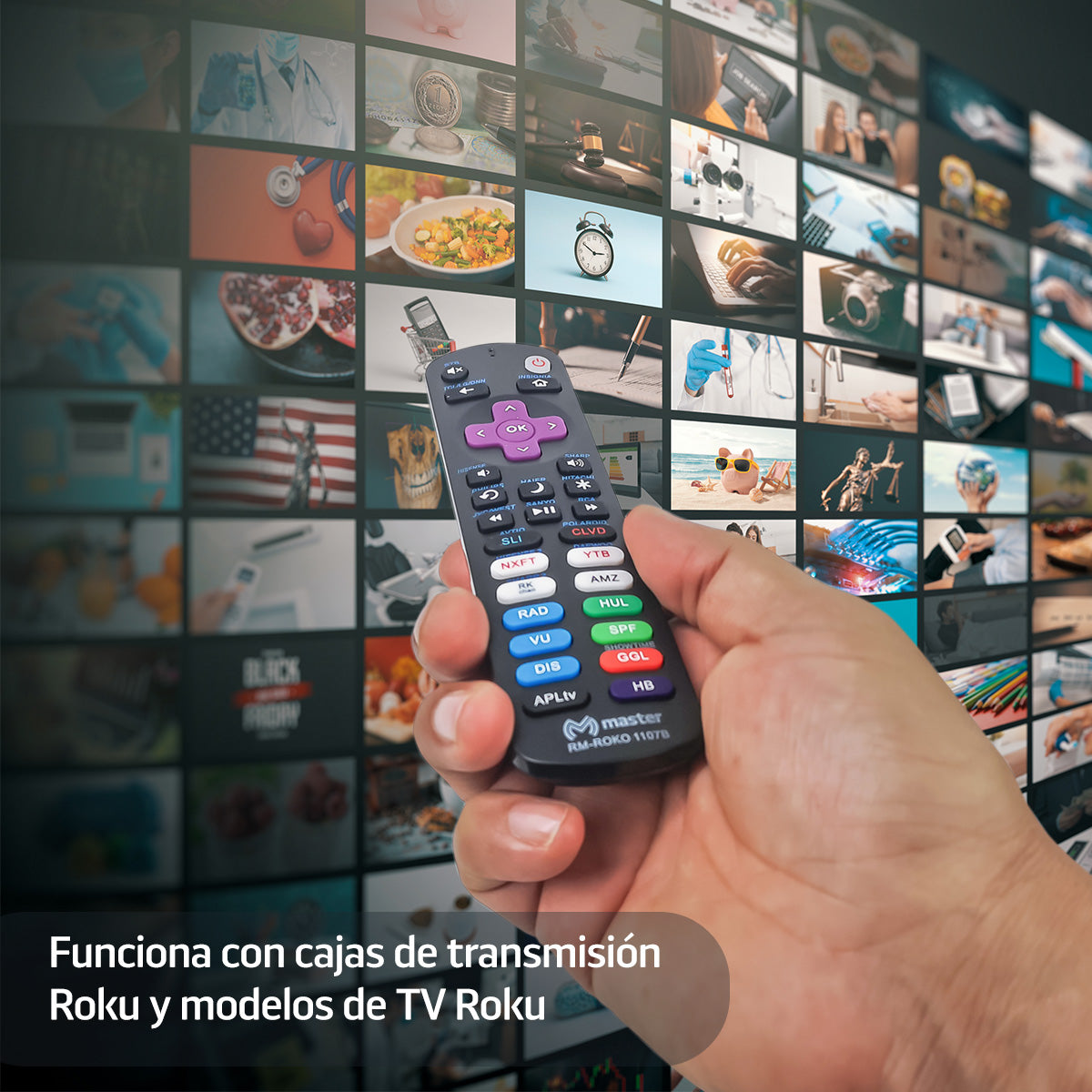 Control remoto, reemplazo de cajas Roku y TV Roku: Insignia, Hisense, Sharp, TCL, LG, Haier | RM-ROKU1107B