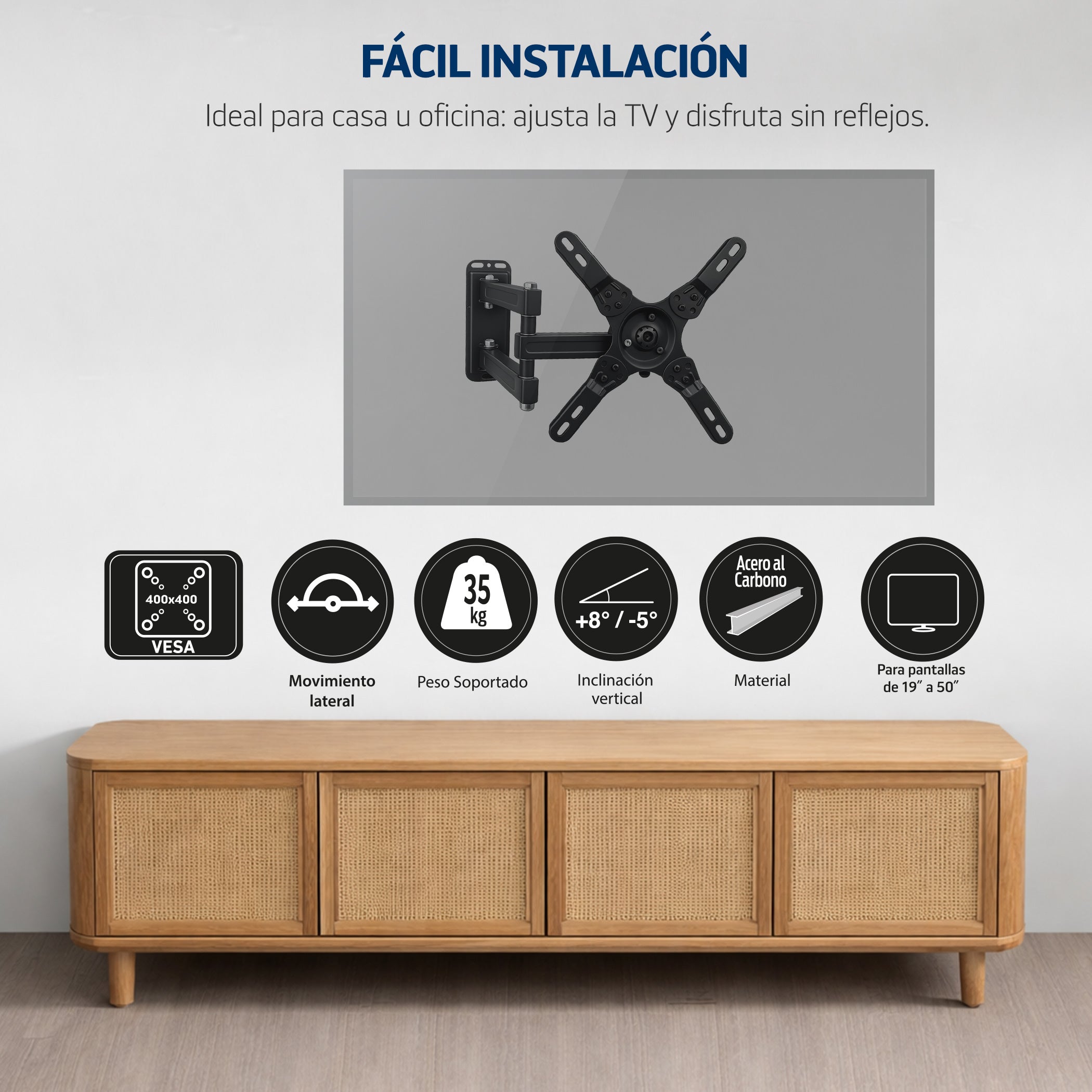 Soporte de Brazo Articulado para TV 13”–37” | VESA 200x200 | Giro Lateral + Inclinación ±15°
