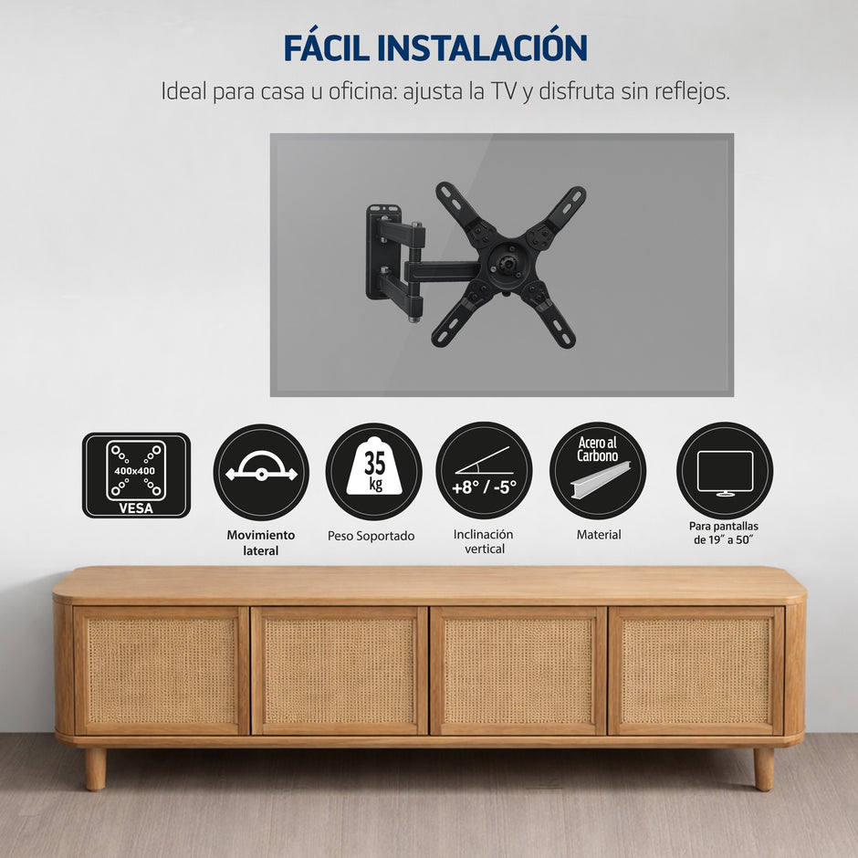 Soporte de Brazo Articulado para TV 13”–37” | VESA 200x200 | Giro Lateral + Inclinación ±15°