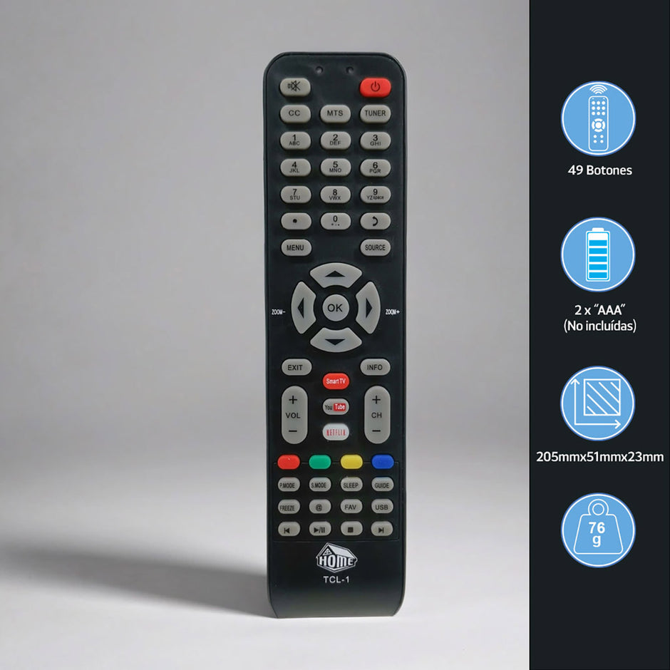 Control Remoto Compatible con TCL y Viore Smart TV | TCL-1