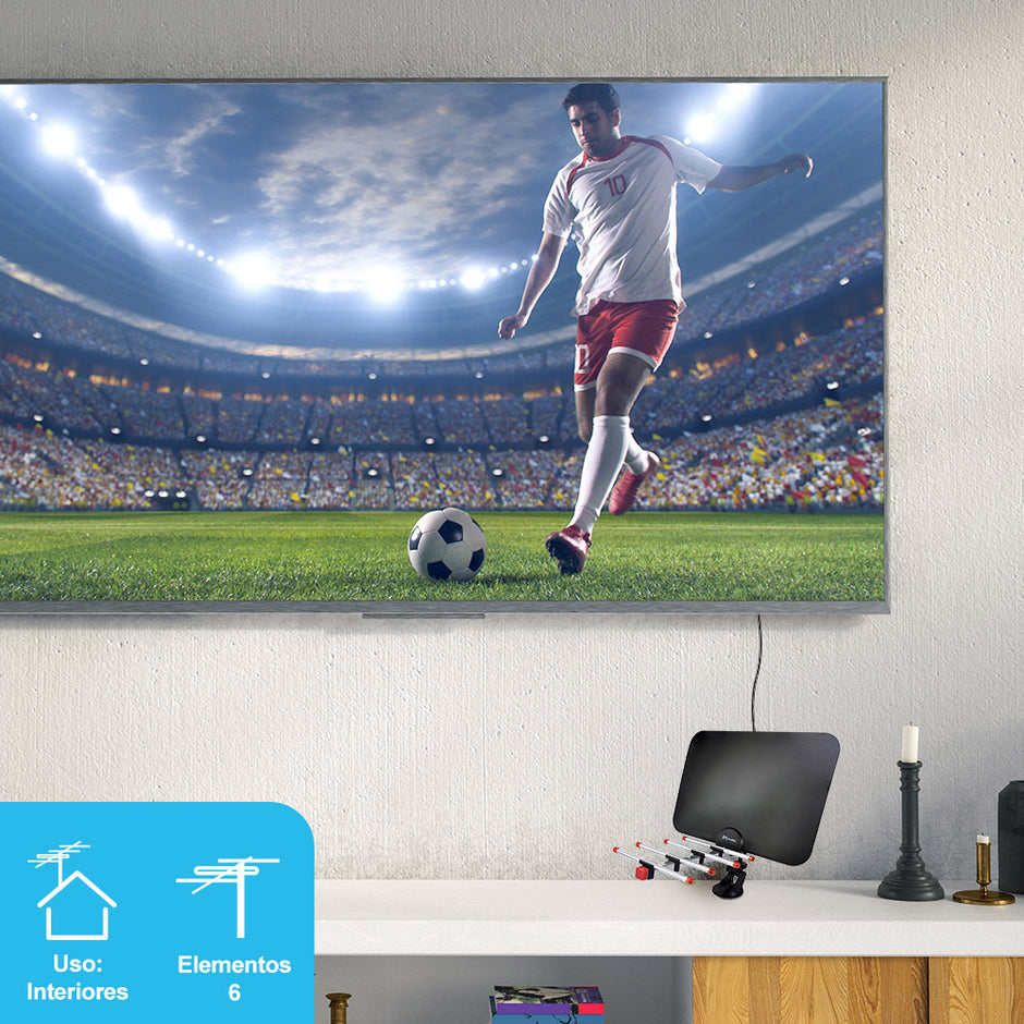 Antena Interior Digital HD con 6 Elementos Señal Abierta para TV Full HD | TVANT-INT-4K