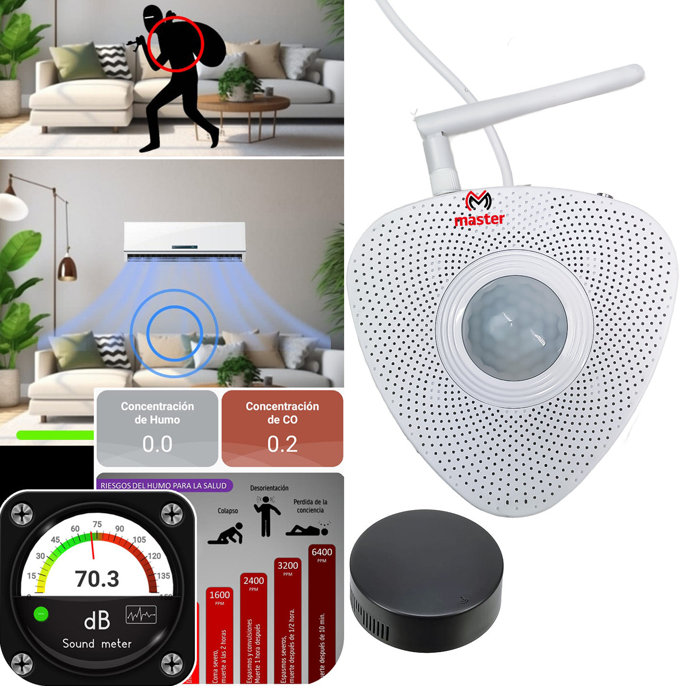 Controlador de Ambiente Inteligente 7 en 1 Sensor Medidor de Humo, CO, Gas, Movimiento, Sonido e Infrarrojo | IOT-CONTROL7