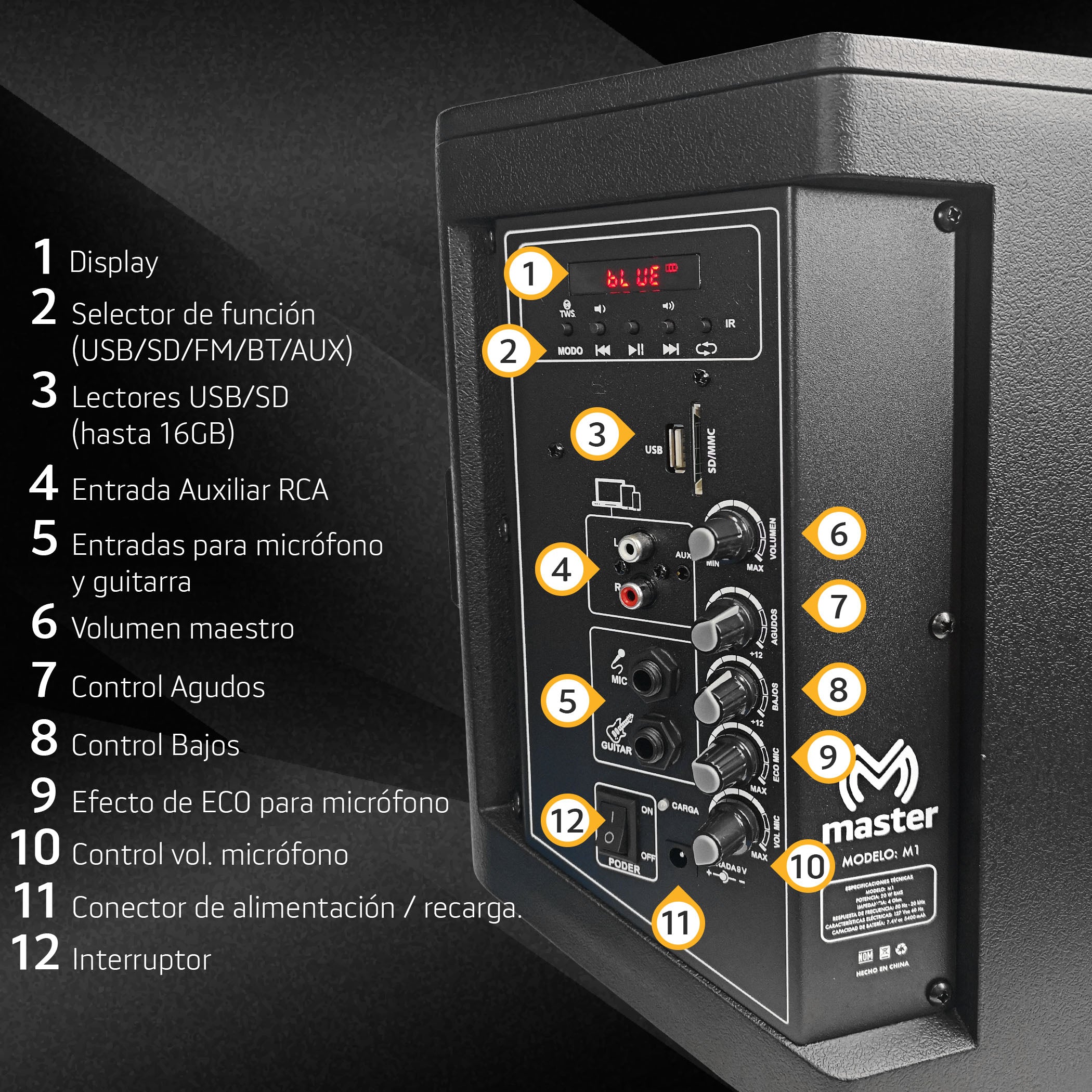 Reproductor de audio multiposiciones portátil 8000W | M1