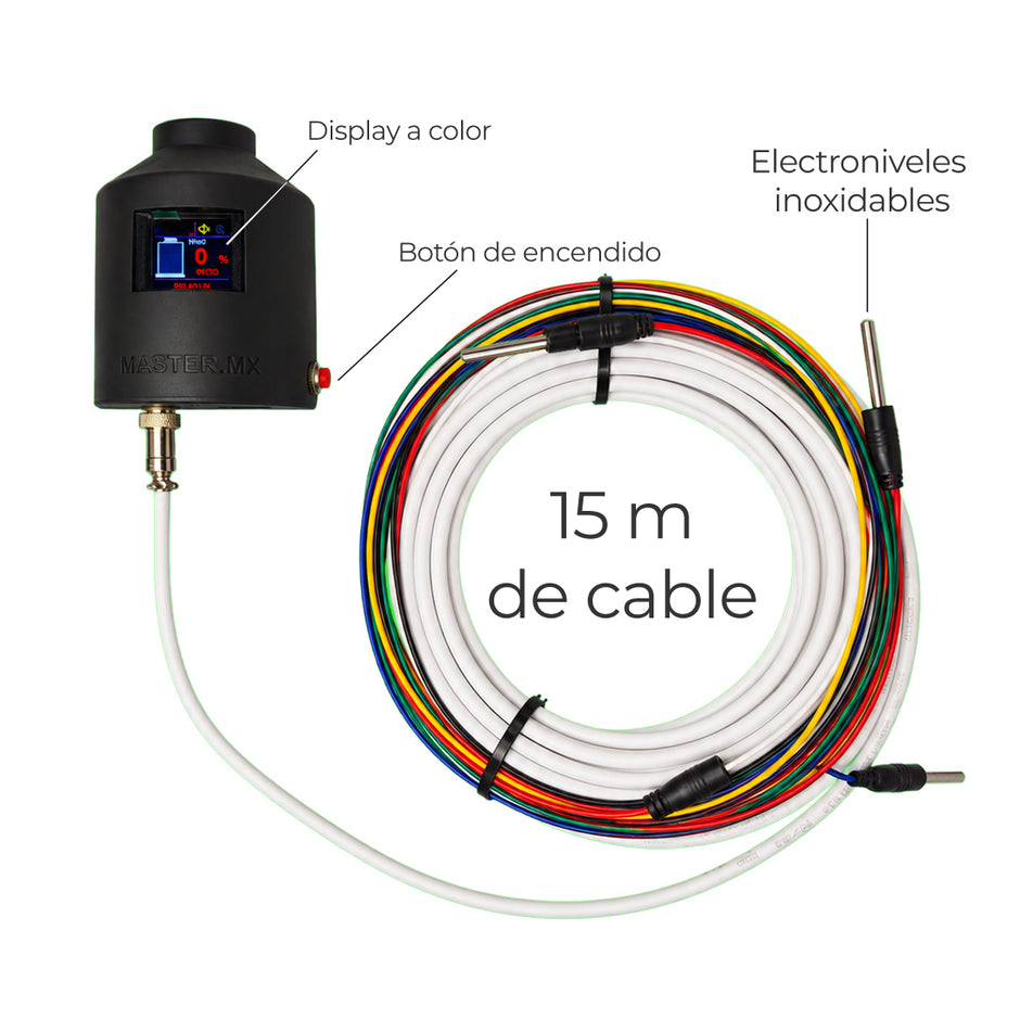 Medidor de nivel agua tinaco cisterna con electroniveles inoxidables 9v 15m | PUSH-WATER