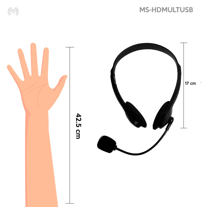 Audífonos de Diadema con Micrófono Ajustable Comodidad para Videollamadas y Clases Virtuales | MS-HDMULTUSB