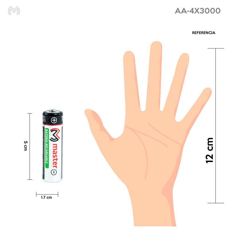 Baterías Recargables AA 3000mAh NiMH – Pack con 4 Piezas
