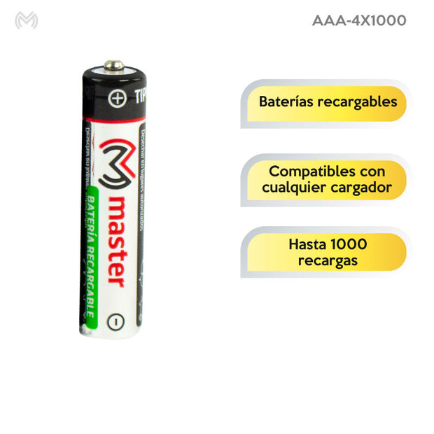 Baterías Recargables AAA 1000mAh NiMH – Pack con 4 Piezas