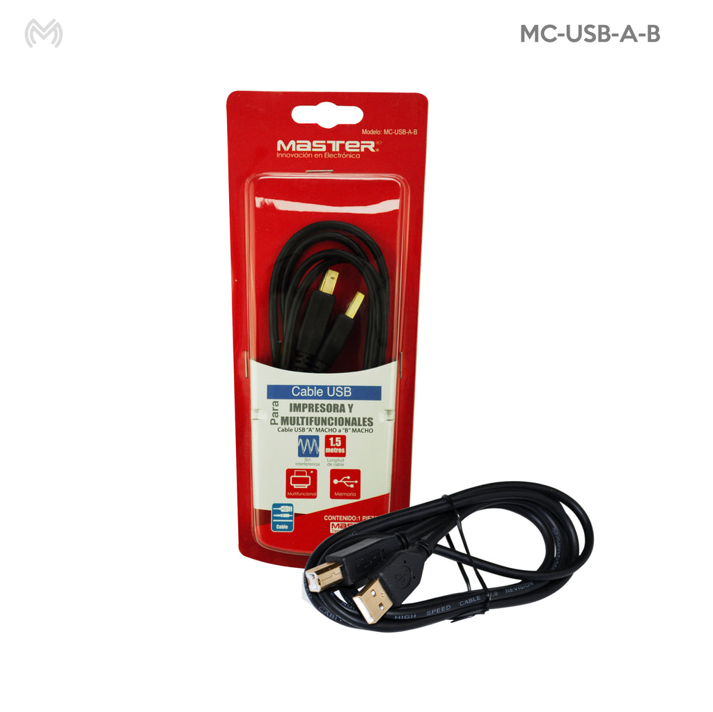 Cable con conectores USB "A" macho a "B" macho, 1.5 m | MC-USB-A-B