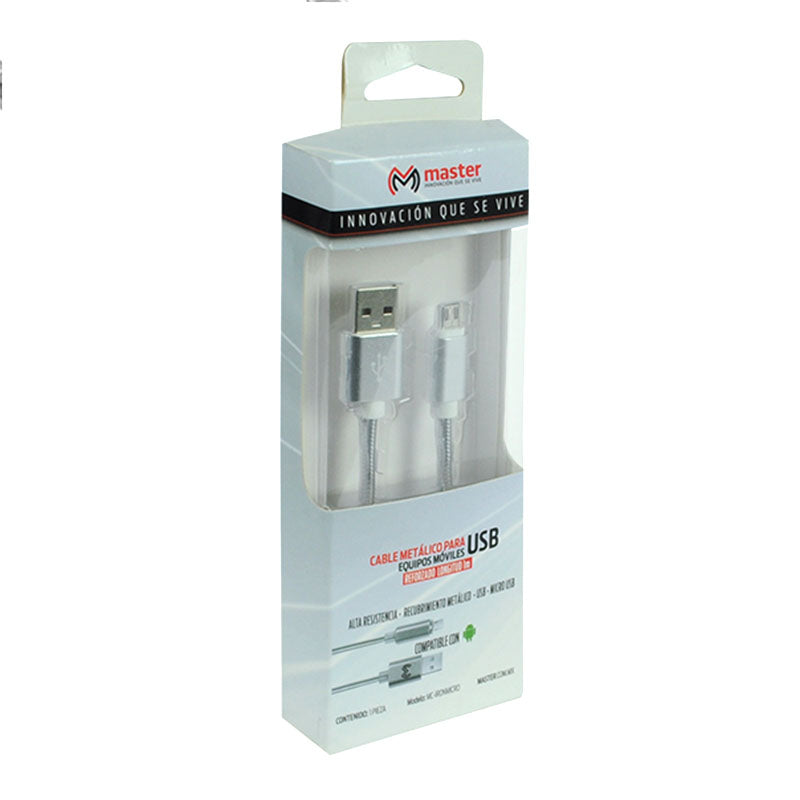 Cable USB a MicroUSB 1 Metro | Carga y Transferencia de Datos V8 – Recubrimiento Metálico | MC-IRONMICRO